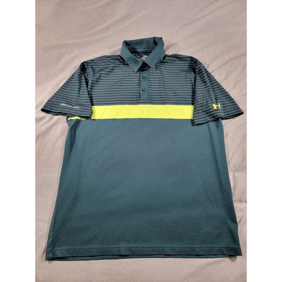 Under Armour Coldblack Stretch Performance Polo Shirt XL Striped Dark‎ Green - Picture 1 of 5